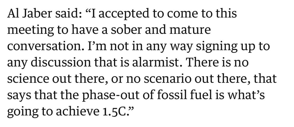 Imogennapper's tweet photo. It’s mad that the COP28 CEO:

1) Is also the CEO of an oil company…

2) Has tried to use COP28 as a way to make oil deals…

3) Is basically a climate change denier…

Errmmm? 🚨 https://t.co/KGqGs2Xu9y