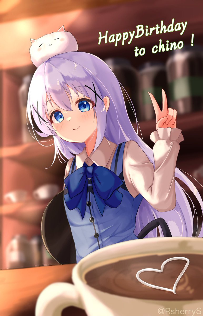 kafuu chino ,tippy (gochiusa) 1girl rabbit house uniform blue eyes angora rabbit long hair rabbit v  illustration images