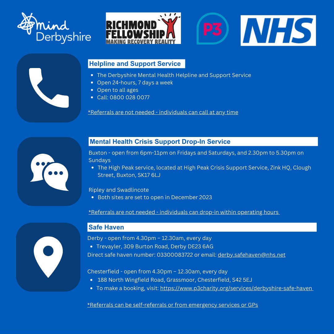 There are lots of support services available if you are struggling with your mental health and need urgent help •Mental health crisis support drop-in service •Safe Havens •Crisis houses •24/7 mental health helpline Find out more: bit.ly/urgentMHsupport