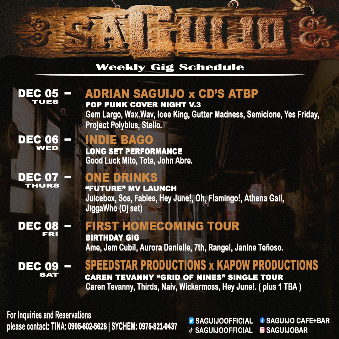 saGuijo Weekly Gig Schedule Nov 28- Dec 02 🔥 see you guys!