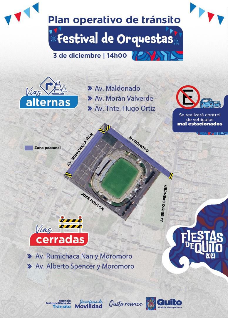 AMT_Quito's tweet photo. 💃#AMTInforma | El estadio del Aucas recibe hoy a las voces más dulces y vibrantes del país en el Festival de Orquestas. 

🎉 Canta, zapatea, disfruta y planifica tu viaje con nosotros 🥰

💡 Pilas con los cierres viales desde las 14h00. 

Al disfrutar sin excesos #QuitoRenace 🫶🏼 https://t.co/qP5fv5HX4P