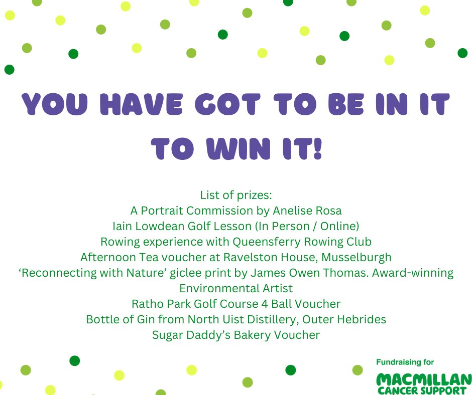 Have you got your prize draw tickets? There's still time to be in with a chance of winning these fabulous prizes - visit the website here to enter with a donation! macmillan-org.enthuse.com/cf/edinburghar…