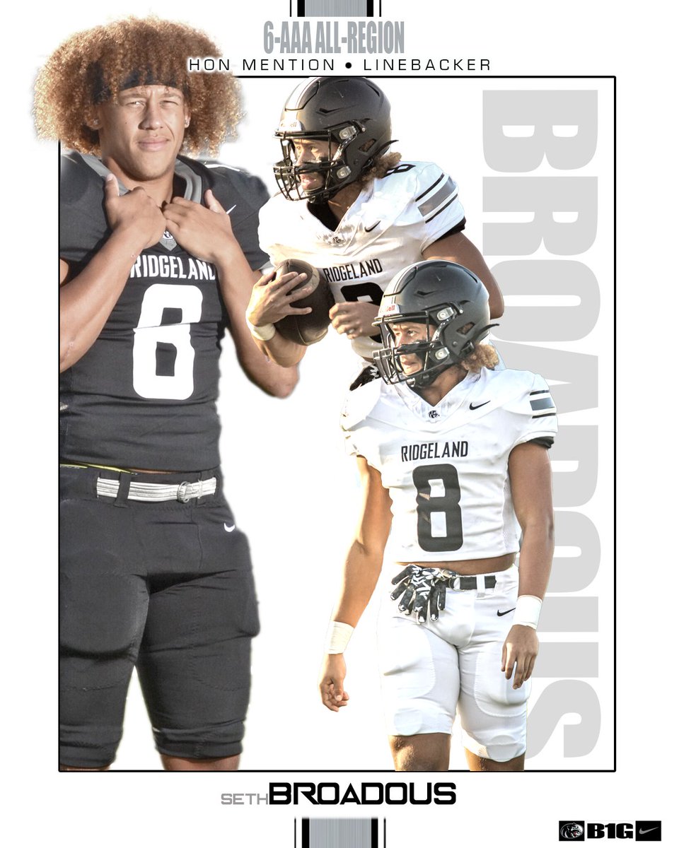 Congrats <a href="/BroadousSeth/">Seth Broadous</a>  for receiving Honorable Mention on the 6-AAA All-Region Football Team at Linebacker. <a href="/RidgelandVideo/">Ridgeland Video</a> @ridgelandhigh <a href="/RecruitGeorgia/">Recruit Georgia</a> <a href="/NwGaFootball/">NwGa Football</a>