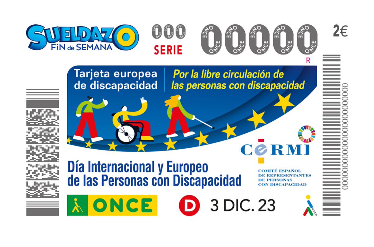 3 de diciembre, #DiaDeLasPersonasConDiscapacidad; un día que vale por todos los días, y un cupón que toca todos los días.#Gratitud y #reconocimiento @Cermi_Estatal @ONCE_oficial @GrupoSocialONCE 
 #EUDisabilityCard @MyEDF @euroblind @EU_Commission #Sustainability @Autismo_Espana