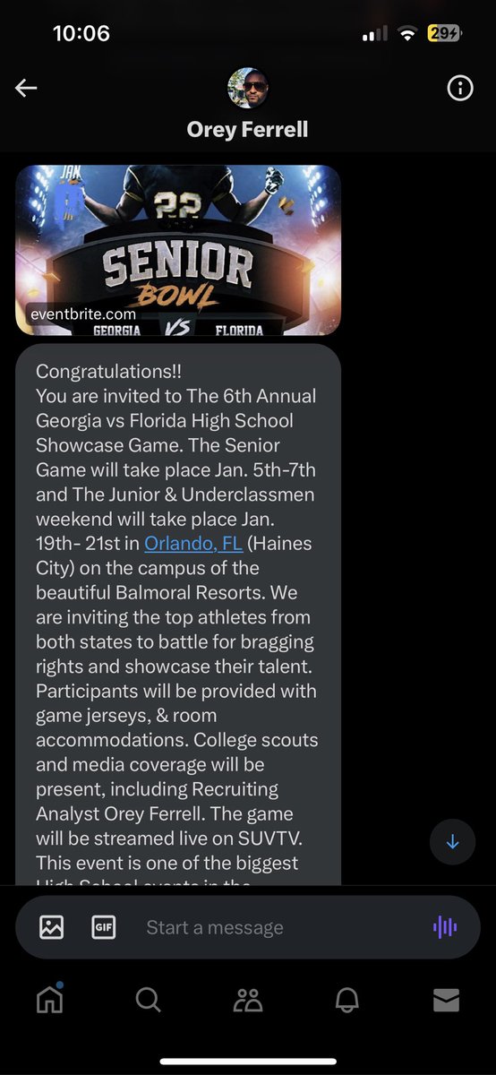 BrianKlingel's tweet photo. Blessed to receive and invite from @OreyFerrell to the Georgia vs Florida game. #GeorgiavsFlordiaHSAllStarGame
@RecruitSarasota #BeatGeorgia https://t.co/I4yrnqJAAT