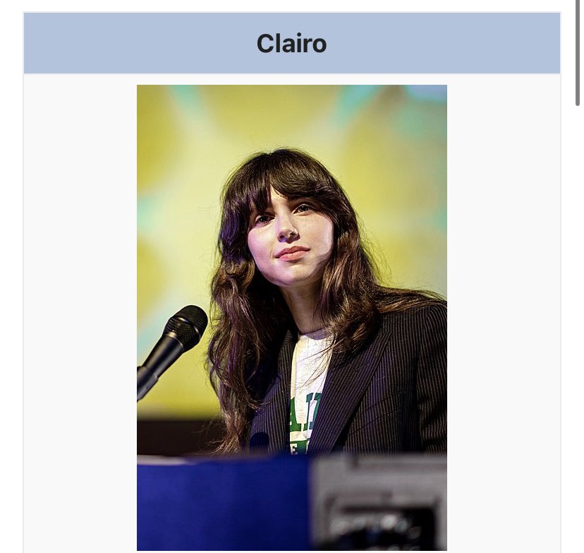 suncaverns's tweet image. wikipedia pic of clairo makes her look like a scandinavian prime minister
