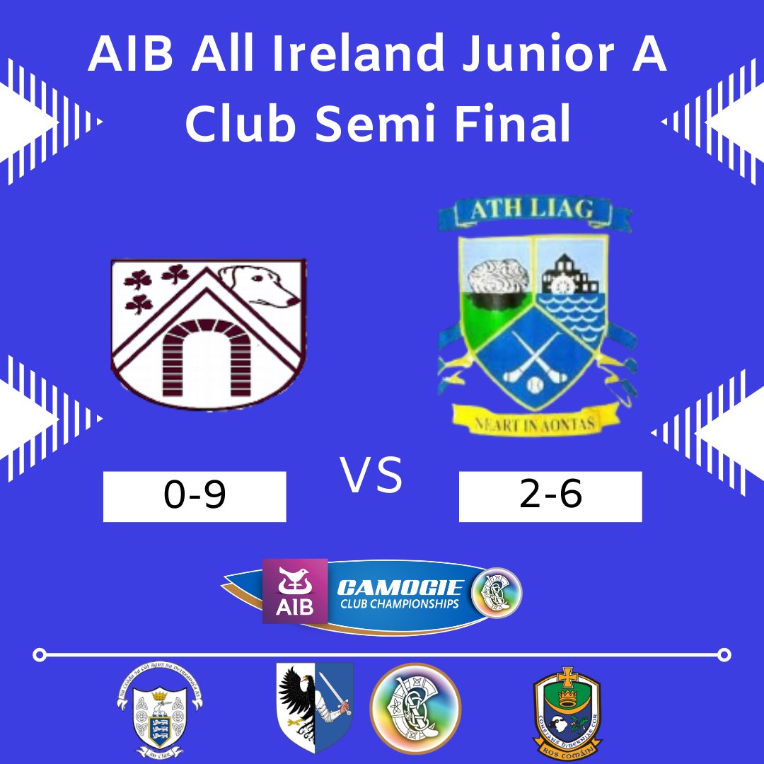 AIB All Ireland Junior A Club Semi Final Full Time: Athleague 2-6 St Joseph’s Doora Barefield 0-9 Two second half goals proved crucial as Athleague now progress onto the AIB All Ireland Junior A Club Camogie final in two weeks time. Congrats to all involved!