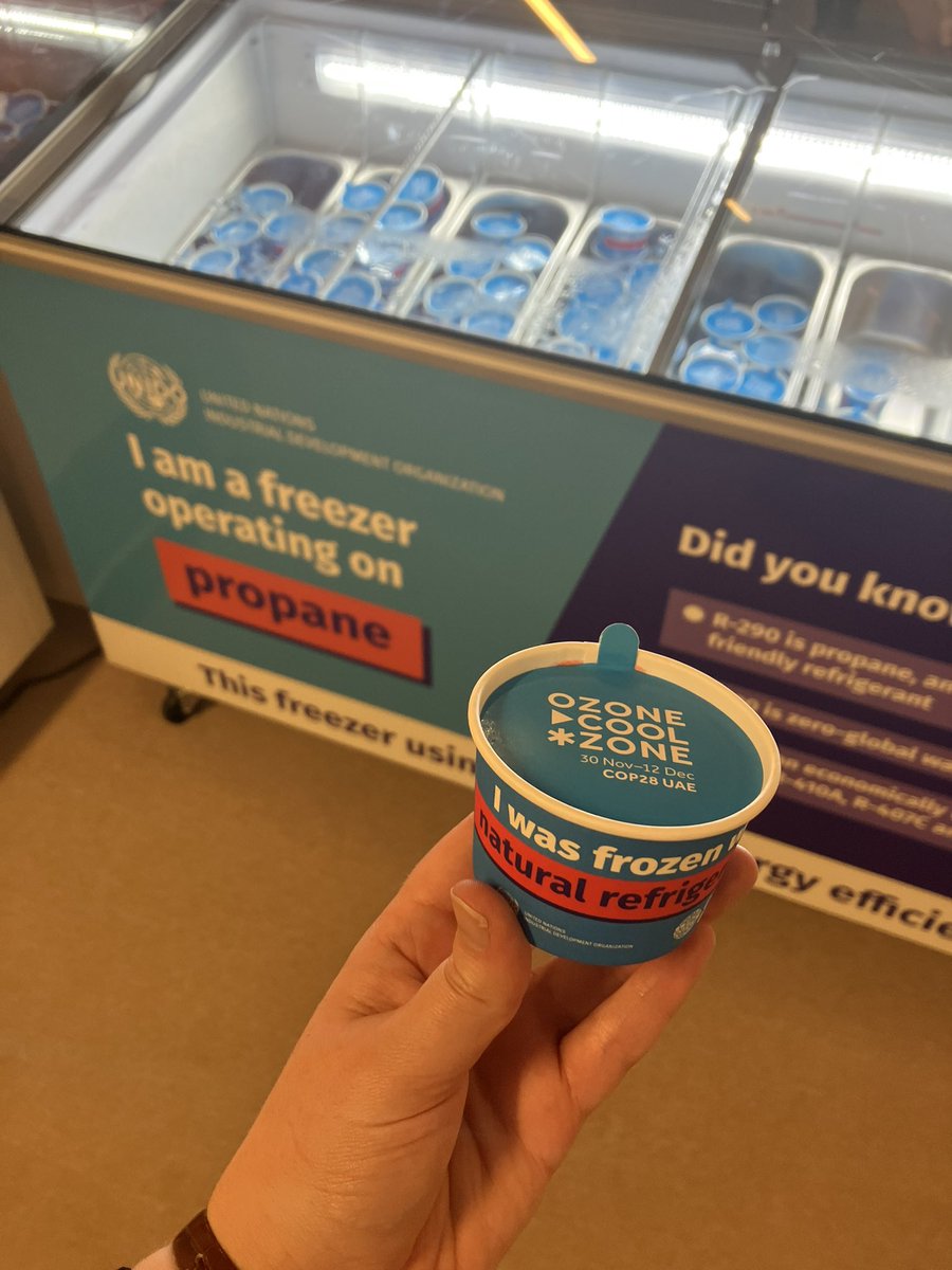 Another great day at #Cop28Dubai. @Sophia_H1 found ice cream refrigerated with #propane 🍦Great to see the benefits of #LPG being recognised across the world 🌍 In the future, Renewable & Recycled Carbon #DME can help decarbonise LPG further - reach out to learn more! 🍃