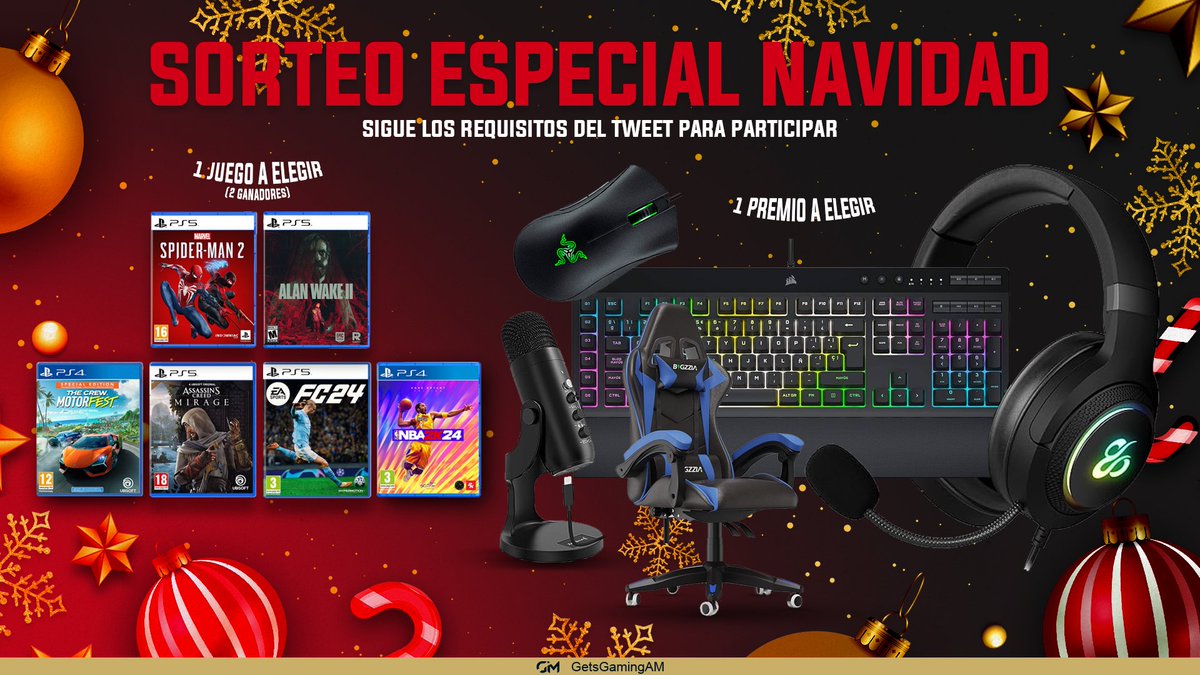 GetsGamingAM's tweet image. 💥#SORTEO ESPECIAL NAVIDAD VALORADO EN +300€ (3 GANADORES)💥🎁

REQUISITOS PARA PARTICIPAR:
• Dar #RT🔁
• Seguir a todos los mencionados👇

• @GetsGamingAM
• @SandraLife9 
• @TDigitalShop 
• @alias_mafy 
• @brousiii 
• @cdChicasGamers
• @TejeiroManu…