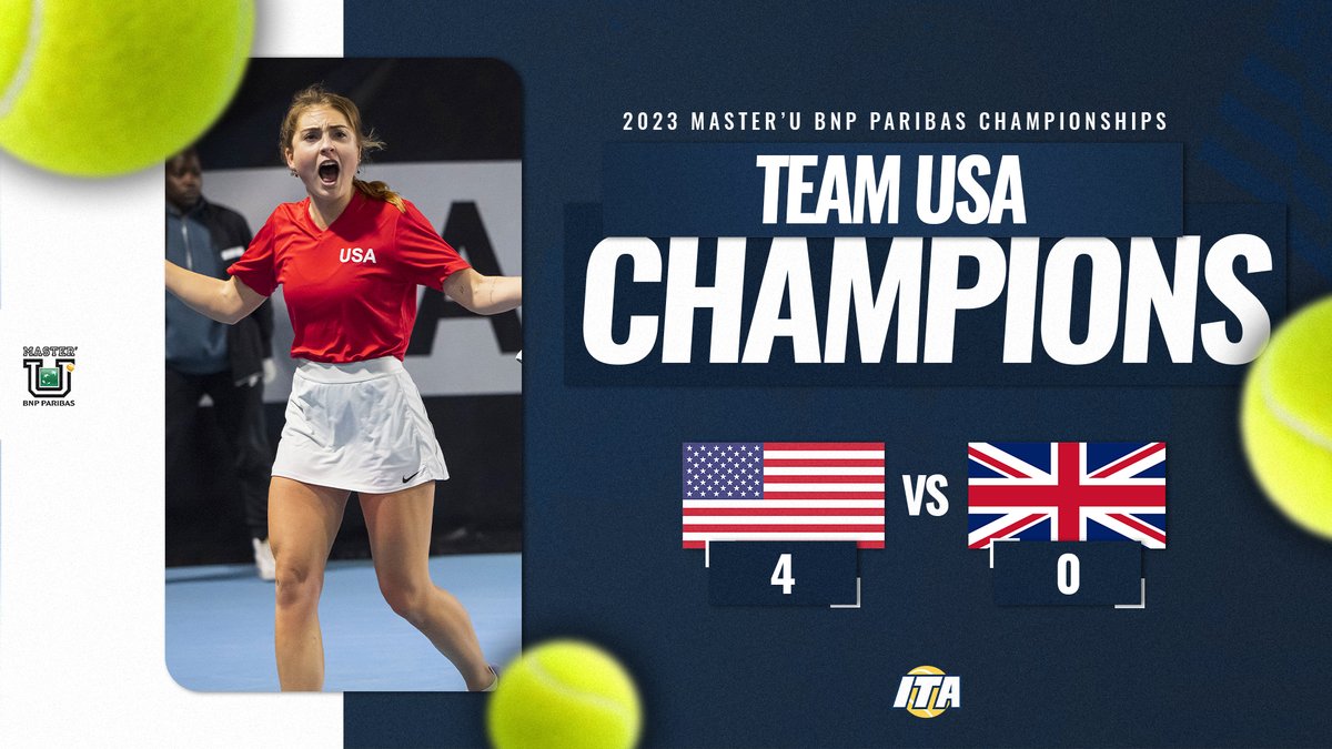 𝐓𝐡𝐞 𝐁𝐞𝐬𝐭 𝐎𝐟 𝐓𝐡𝐞 𝐁𝐞𝐬𝐭 🇺🇸 For the fourth straight championship, and for the 11th time in tournament history, Team USA wins the Master'U BNP Paribas Championships! 📊 tinyurl.com/jtbttmr3 (Results) #WeAreCollegeTennis x @masterubnpp
