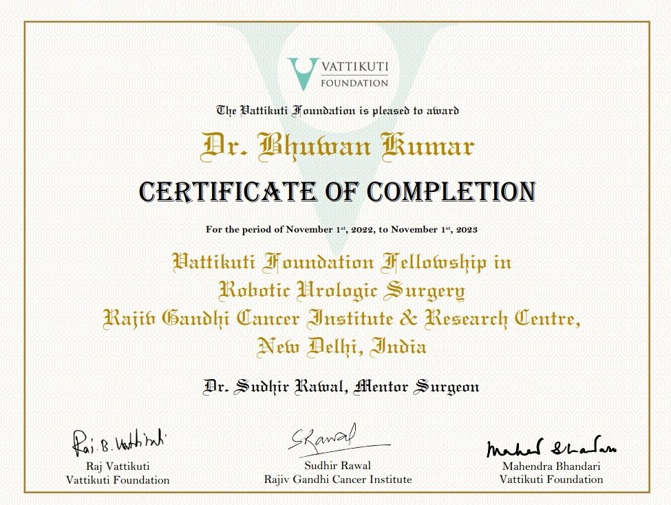 Completed my Vattikuti Fellowship in Robotic Surgery &amp; Uro- Oncology under the mentorship of Dr. Sudhir Rawal sir.
Thankyou Sirs <a href="/Amitabh49547601/">Amitabh Singh</a> <a href="/Ashishk82970643/">Ashishkhanna</a> <a href="/psarbartha/">Sarbartha Kumar Pratihar</a> DrVivek for all the guidance.
<a href="/VattikutiRobotx/">Vattikuti Foundation</a>