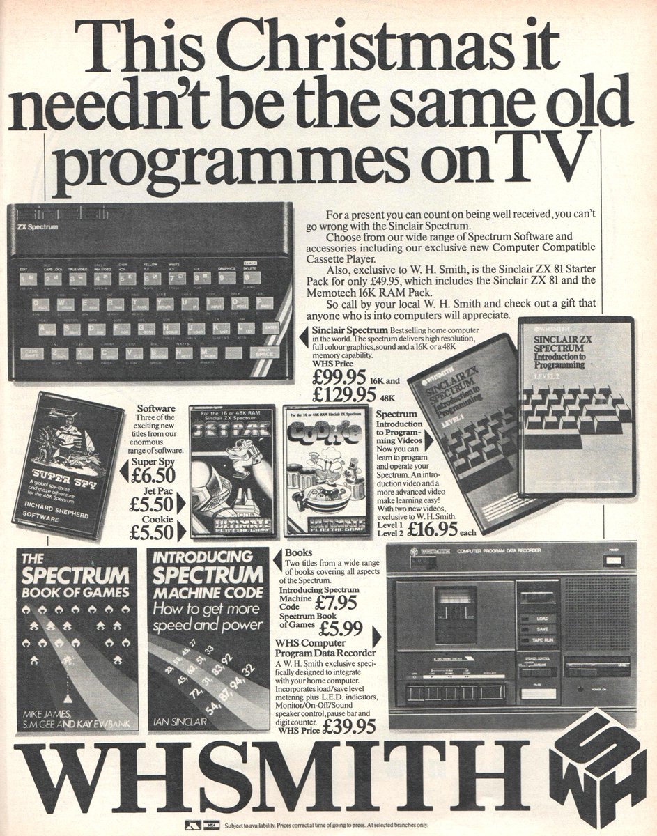 Advertised 40 years ago during #Christmas 1983 - This Christmas it needn't be the same old programmes on TV with this range of Spectrum goodies on sale at WHSmith. #retrogaming #80s
