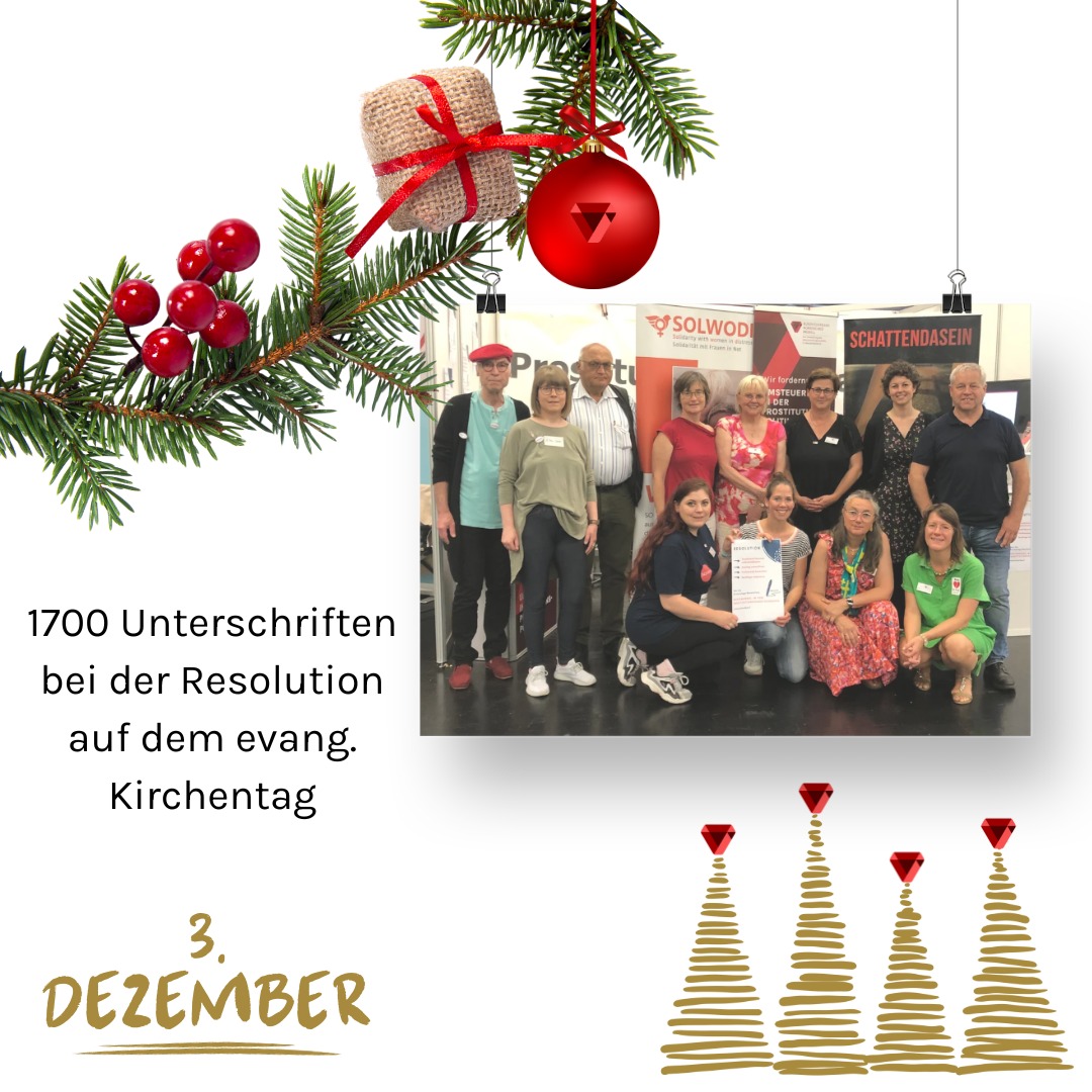 Ein bedeutendes Ereignis dieses Jahres war auch der Evangelische Kirchentag, wo wir mit einigen Bündnispartnern vertreten waren.
Es gelang, für unsere Resolution für das Nordische Modell 1700 Unterschriften zu sammeln.
1/2
#ProstitutionistGewalt #enddemand #gleichberechtigung