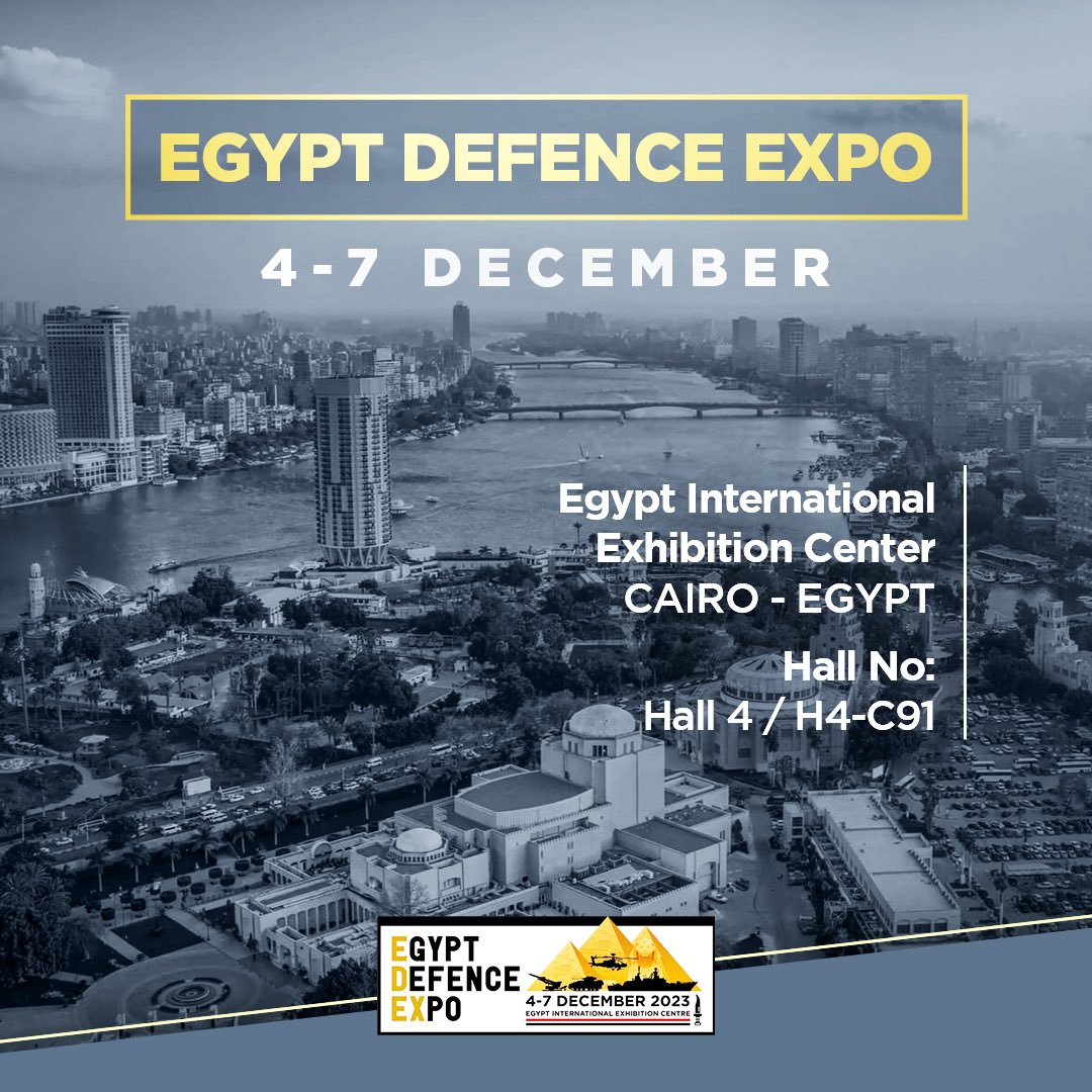 We are attending the Egyptian Defense Expo (EDEX 2023) to be held in Cairo! 🇹🇷 🇪🇬 📍 Egypt International Exhibition Center 🗓 4-7 December 🚩 Hall 4 / C91