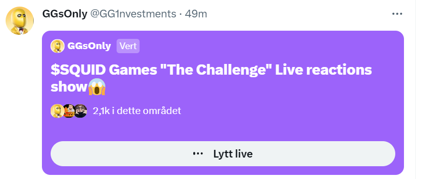 Just another casual 2000 listeners on the ''GGs Show''.

#SquidGameTheChallenge  trending in over 80 countries. Final episode drops 06.12.🚀✅

Will do a show when we secure the biggest players from the show.

$Squid 

🧙‍♂️✅