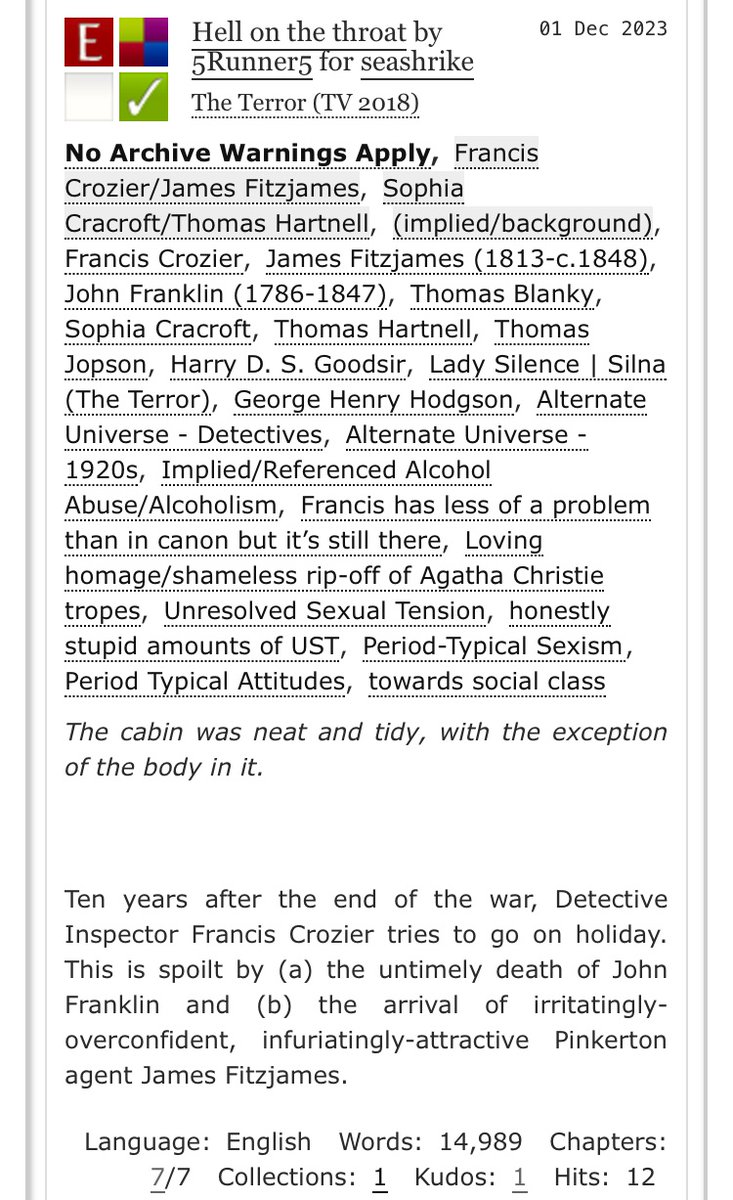 Happy Fitziermas to all who celebrate! I present a humble offering, featuring a Francis who wishes he wasn’t on holiday and a James who wishes he was a noir detective archiveofourown.org/works/51770377…