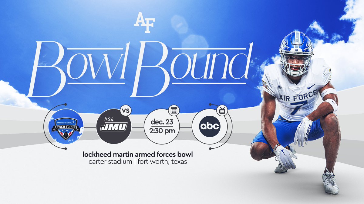 Air Force to play #24 James Madison in Armed Forces Bowl Dec. 23 in Fort Worth, Texas bit.ly/3t11txD