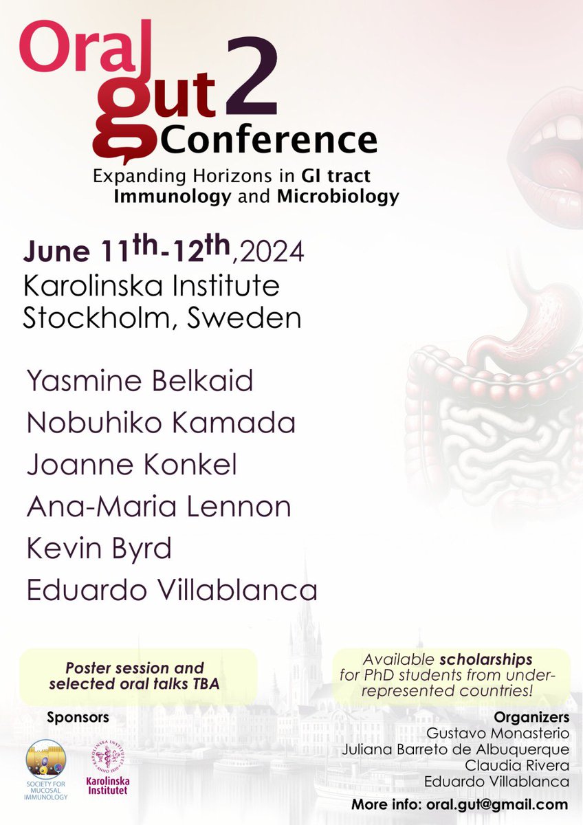 gamonasterioo's tweet photo. Exciting news!!

Following its successful debut in Chile in 2020 🇨🇱, the 2nd edition of the "Oral-Gut" conference is coming to @KarolinskaInst, Sweden! 🇸🇪 

Join us during June 11-12, 2024, for two days of discussions on GI tract mucosal immunology! 
#OralGut #OralGut2024 https://t.co/U9KpID4wen