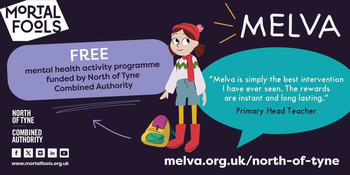 mortalfoolsUK's tweet image. Calling North of Tyne primary schools!
@NorthTyneCA are offering MELVA free to 50+ schools, putting our important, high impact wellbeing digi resource in the hands of those who need it most. Download pack &amp;amp; register your interest: 
👉melva.org.uk/north-of-tyne/
Deadline 8 Dec 11.59pm
