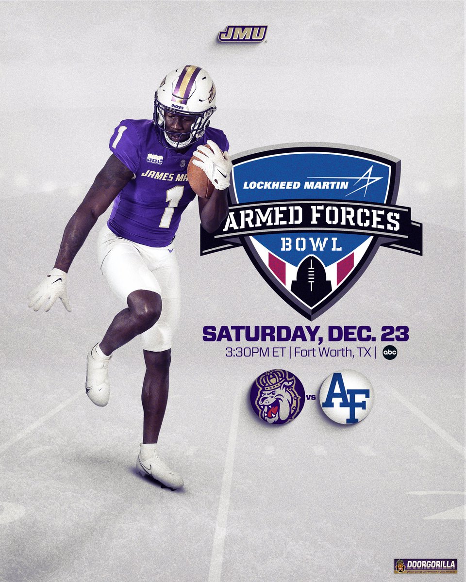 𝐋𝐞𝐭'𝐬 𝐠𝐨 𝐛𝐨𝐰𝐥𝐢𝐧𝐠 𝐢𝐧 𝐅𝐨𝐫𝐭 𝐖𝐨𝐫𝐭𝐡! JMU will face Air Force in the 2023 Lockheed Martin Armed Forces Bowl on Dec. 23 in Fort Worth Texas. 📰 bit.ly/47GSHUH #GoDukes