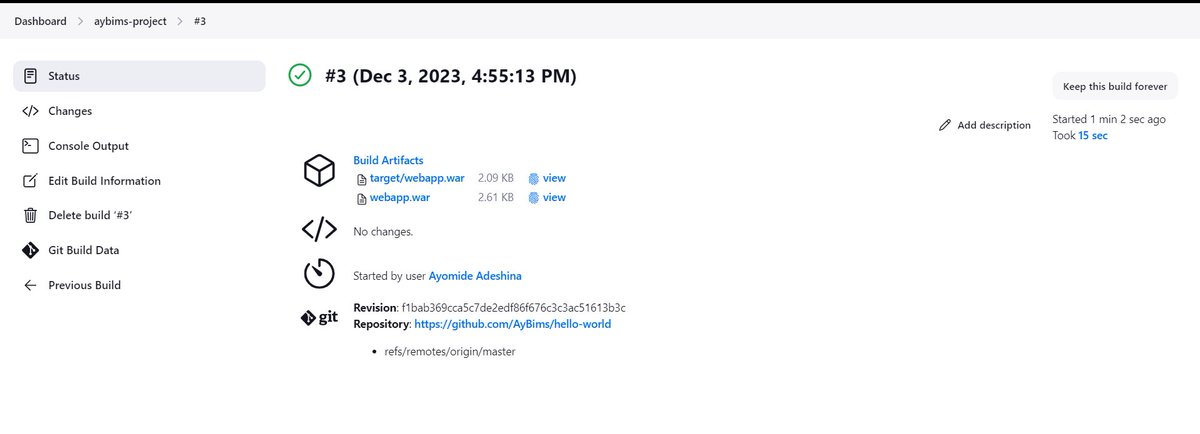 AyBimss's tweet image. 90 Days Of DevOps
Day 88
I finished up this project today. I had a lot of fun setting up and configuring jenkins on the server.
#90daysofdevops #90daysofdevopschallenge