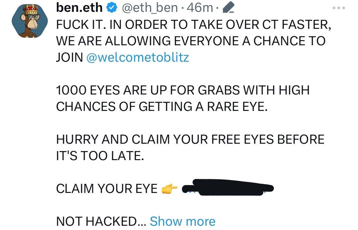 🚨 ben.eth is hacked

Do NOT click links