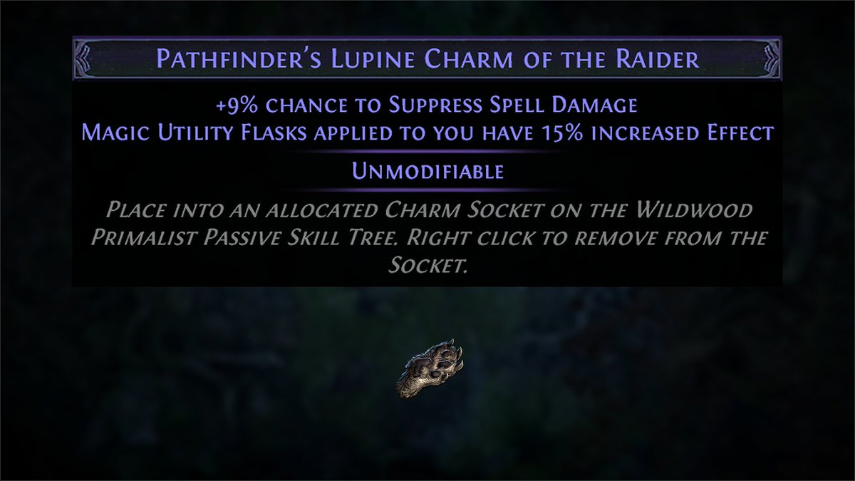 pathofexile's tweet photo. In Path of Exile: Affliction the Primal Huntress can sell you Charms that Wildwood Primalists can socket into their skill tree. Check out one of these Charms. https://t.co/RBLJwqDbib