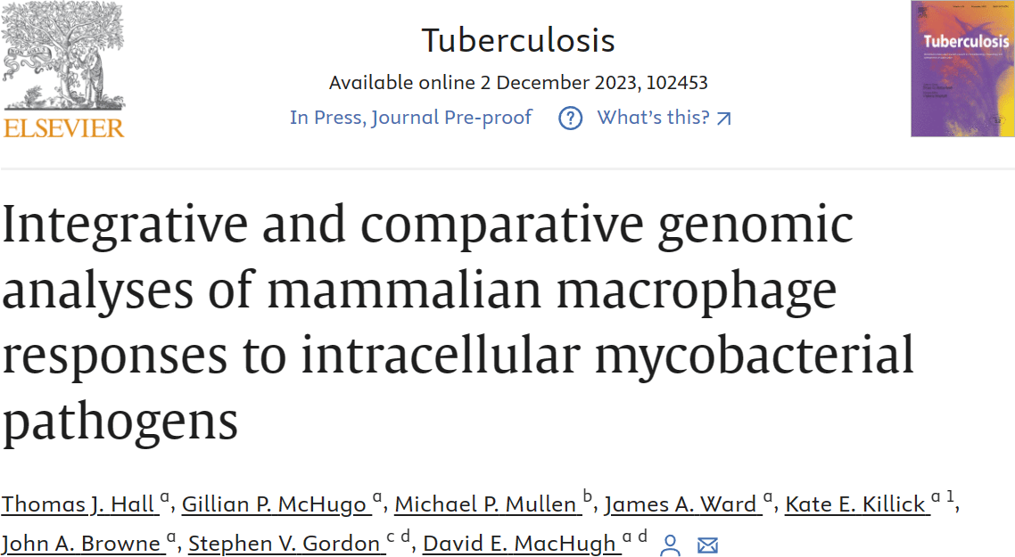 david_machugh's tweet photo. In press, our new @ElsevierConnect #Tuberculosis #IntegrativeGenomics paper. Great work @Tom_JHall, &amp; @steve_myco et al.
Looking forward to discussing this with @AFBI_EMbI and friends in Belfast tomorrow! 😀 Support @ucdagfood @scienceirel @GenomicsCRT @UCD_Conway @UCD_Research https://t.co/EymPpGAzsJ