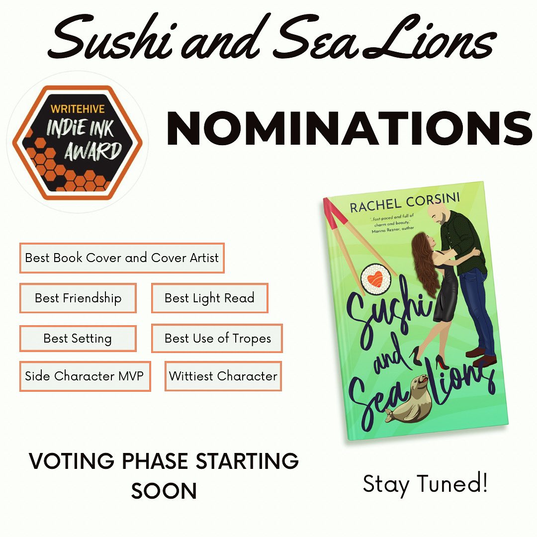 I am so excited to announce that Sushi and Sea Lions has been nominated in seven categories for the Indie Ink Awards. Thank you so much to everyone who nominated my book. I am over the moon. #bookawards #awards #nomination #indiebookaward #indiebooks #booktok #bookstagram