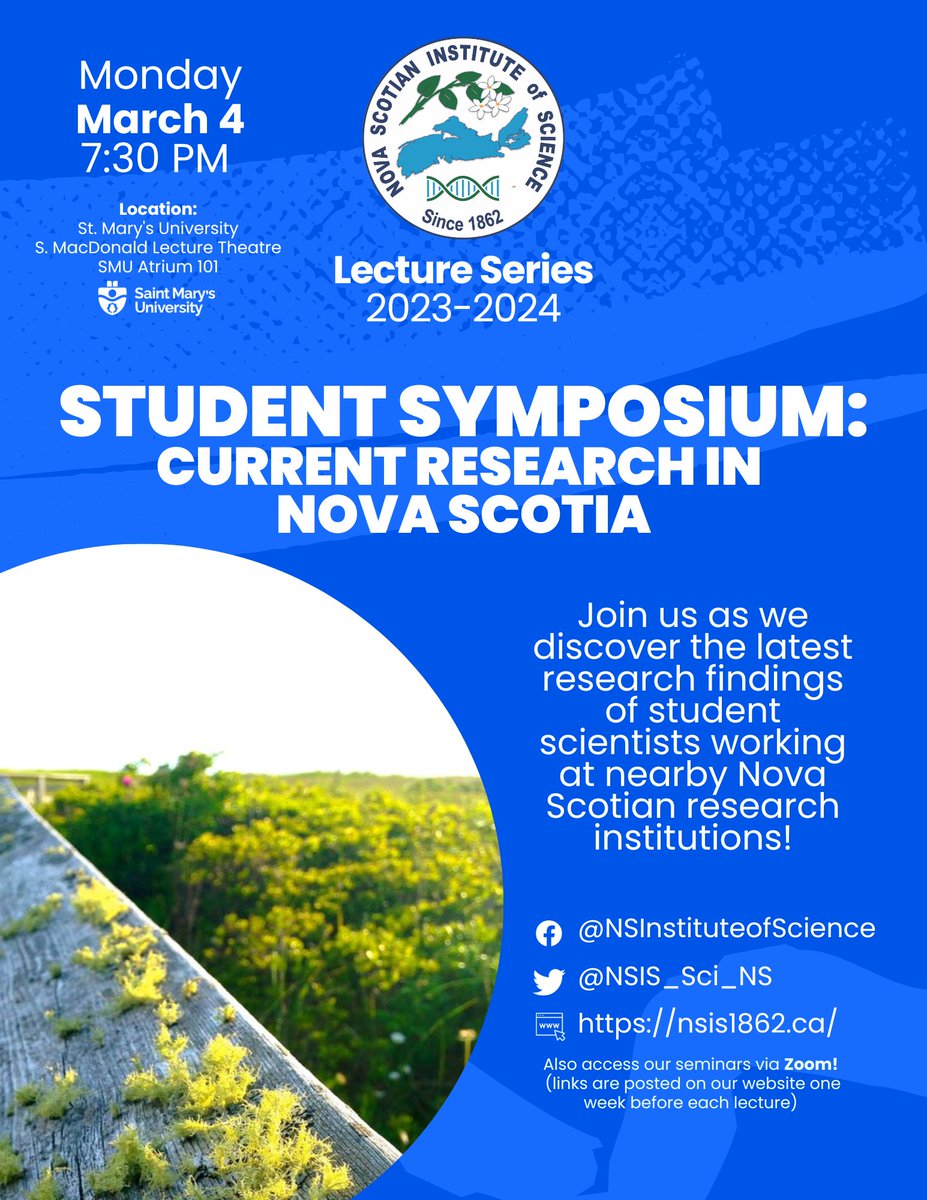 Nova Scotian Institute of Science - NSIS (@nsis_sci_ns) on Twitter photo 🧪Nova Scotia Undergraduate and Graduate Students! Abstract Submissions are NOW OPEN for our 2024 NSIS Student Research Symposium! Learn more about this opportunity at: nsis1862.ca/2024-nsis-stud…
<a href="/NS_Museum/">Nova Scotia Museum</a>, <a href="/DiscoveryCntr/">Discovery Centre</a>, <a href="/SMUScience/">SMUScience</a> 🧪Nova Scotia Undergraduate and Graduate Students! Abstract Submissions are NOW OPEN for our 2024 NSIS Student Research Symposium! Learn more about this opportunity at: nsis1862.ca/2024-nsis-stud…
<a href="/NS_Museum/">Nova Scotia Museum</a>, <a href="/DiscoveryCntr/">Discovery Centre</a>, <a href="/SMUScience/">SMUScience</a>