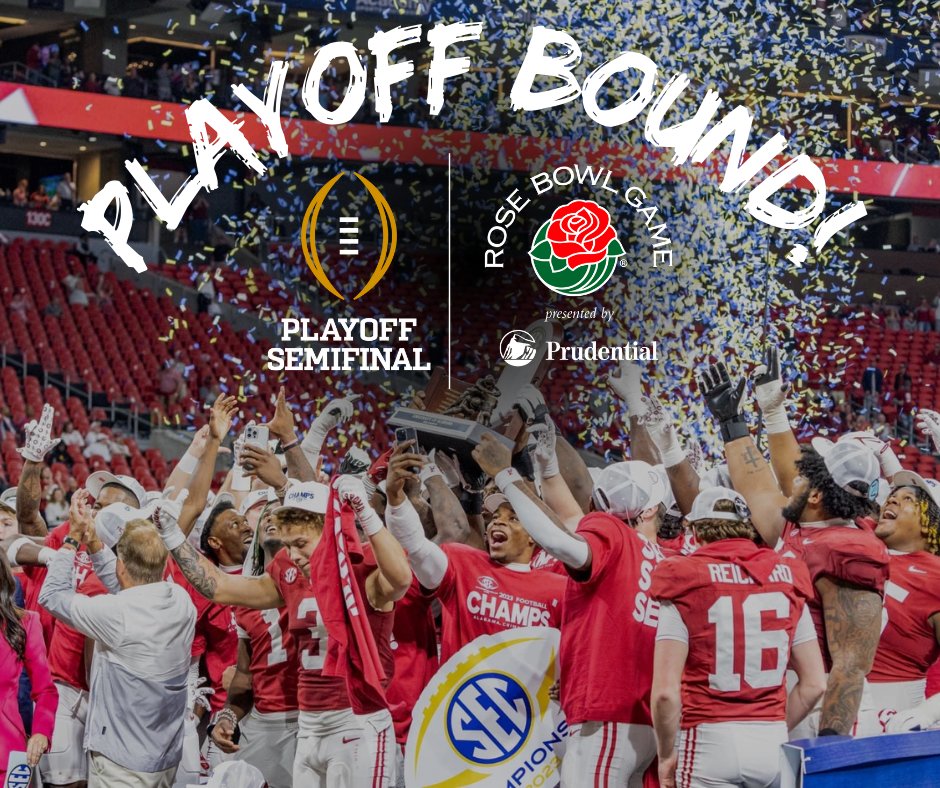 UAAlumniAssoc's tweet photo. The Alabama Crimson Tide is PLAYOFF BOUND. The Tide rolls on as SEC Champions to the Rose Bowl! https://t.co/3u2rMZLQ9K