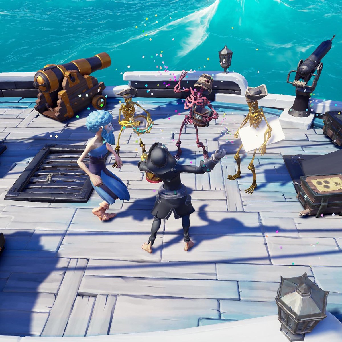 When you meet friends at sea, it's time to party 🥳🏴‍☠️🎉

#BeMorePirate 
<a href="/SeaOfThieves/">Sea of Thieves</a> 
#SeaOfThieves
<a href="/RareLtd/">Rare Ltd.</a>
