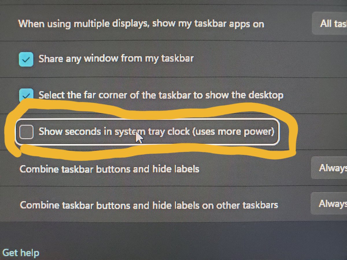 Well, I want to reduce my carbon footprint. 

So I will disable the seconds in my system display clock. 

That should offset my 3090 kingpin. 

#WeAreInThisTogether
#Winblows11
#Microshaft