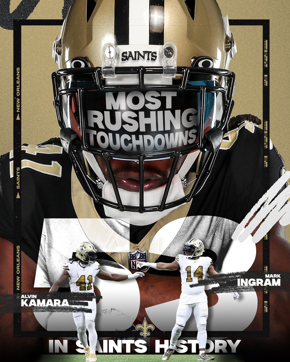 New Orleans Saints (@saints) on Twitter photo The most rushing TD's in Saints history belongs to Alvin Kamara 🙌
Passing his brother <a href="/markingramII/">Mark Ingram II</a> 🫡
#Saints | <a href="/A_kamara6/">Alvin Kamara</a> The most rushing TD's in Saints history belongs to Alvin Kamara 🙌
Passing his brother <a href="/markingramII/">Mark Ingram II</a> 🫡
#Saints | <a href="/A_kamara6/">Alvin Kamara</a>