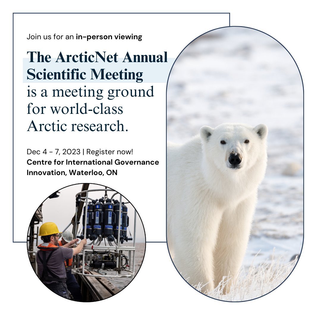 ReSEC_WLU's tweet image. ArcticNet Viewing Hub kicks off  tomorrow morning, Monday Dec. 4th from 10am-4:30pm at the Centre for International Governance Innovation in Waterloo, ON.

We will hear presentations from faculty members, students, and @ArcticFocus on their Arctic research!