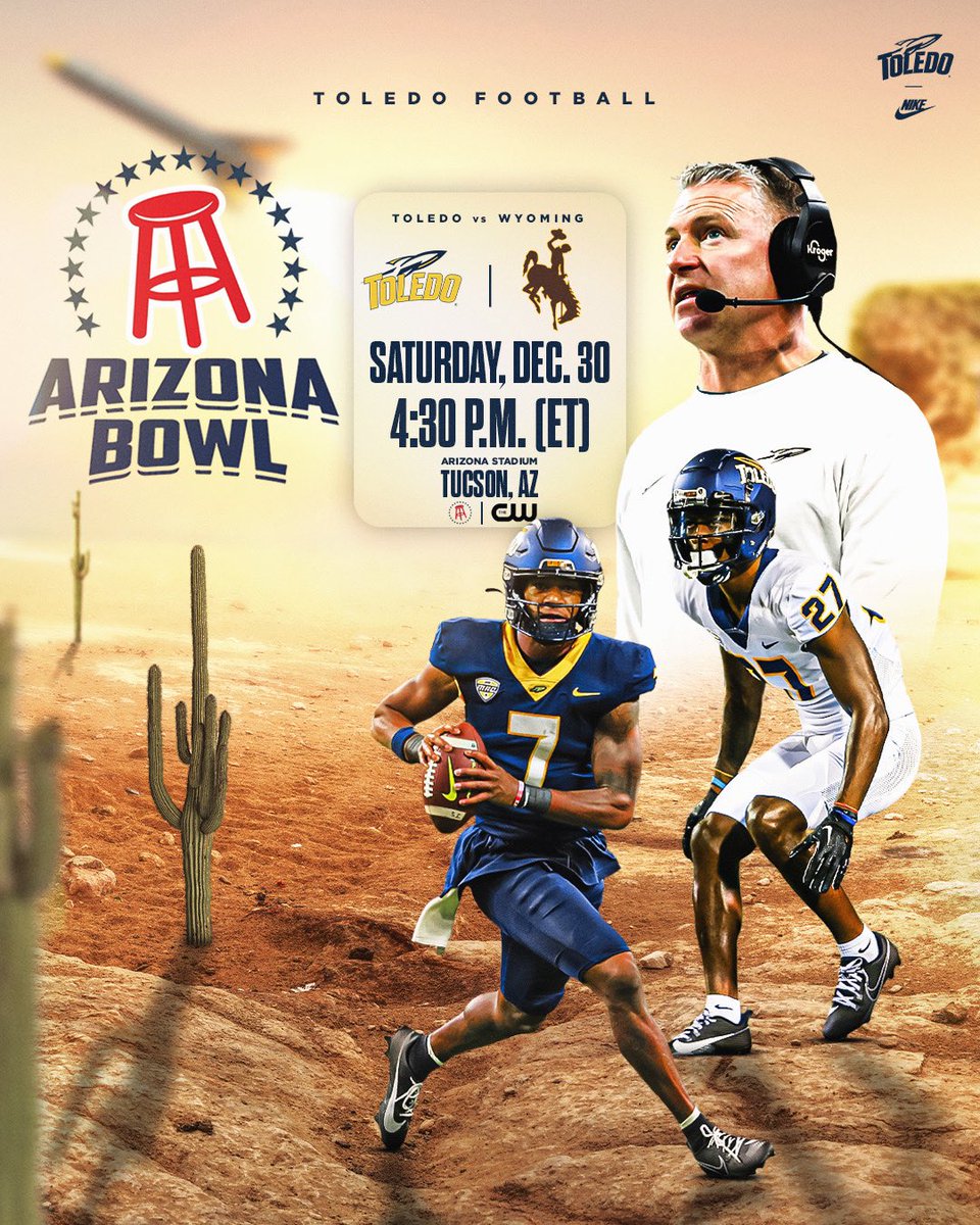 ToledoFB's tweet photo. Arizona Bound ☀️

We will face Wyoming in the Arizona Bowl on Saturday, Dec 30. 

📰: https://t.co/7bQOyYjO4A

#TeamToledo https://t.co/fztJk341iV