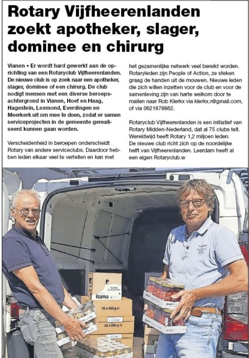 Wil jij meedoen, lid worden of heb jij tips voor de oprichting van een Rotaryclub Vijfheerenlanden? Stuur ons een bericht!