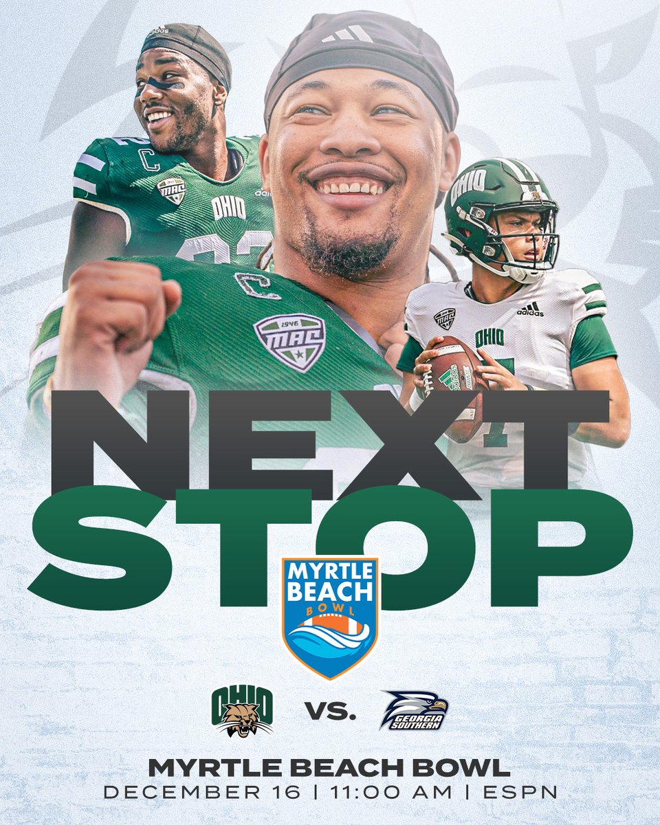 We'll take on Georgia Southern in the Myrtle Beach Bowl!

Ticket info and more ⬇️⬇️⬇️

📰 bit.ly/MBBowl
🎟️ OhioBobcats.com/MBBowlTix
