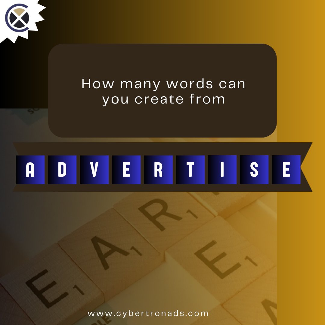 CybertronAds's tweet photo. Get ready for a brain teaser this Friday!. Put your wordplay skills to the test and challenge your friends!
While you brainstorm, remember that at CybertronAds, we're all about creative solutions.  #FridayTrivia #WordChallenge #AdvertiseWords #CreativeThinking #AdSolutions https://t.co/eJHbPylIgw