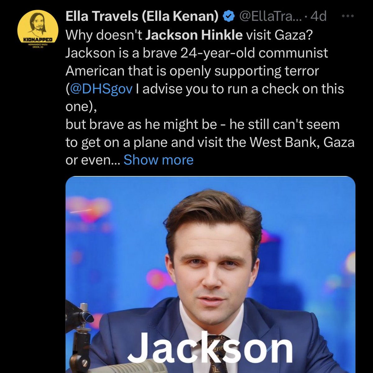 jacksonhinkle's tweet photo. 🚨🇵🇸 I’ll happily VISIT GAZA when ISRAEL stops the GENOCIDE! https://t.co/vMoA4hGgxH