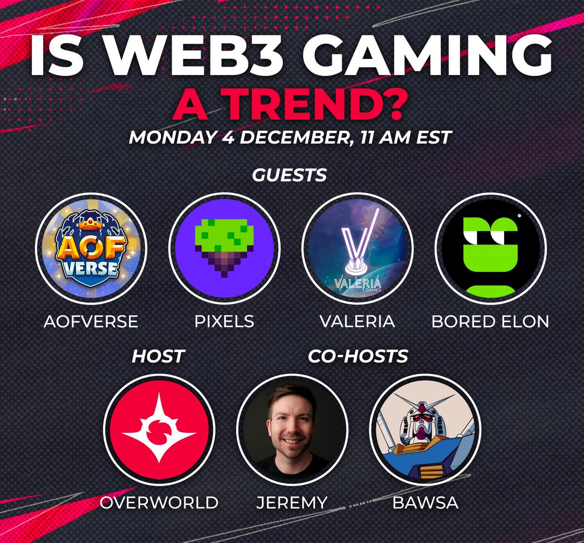 Is Web3 Gaming A Trend?🎮

⭐Join us tomorrow as we dive into the age-old question: Is Web3 gaming a meta that will last? And how big will it be?

📅Dec 4, 11 AM EST
⬇️Set your reminders below!

1 WL to win during the Space!
