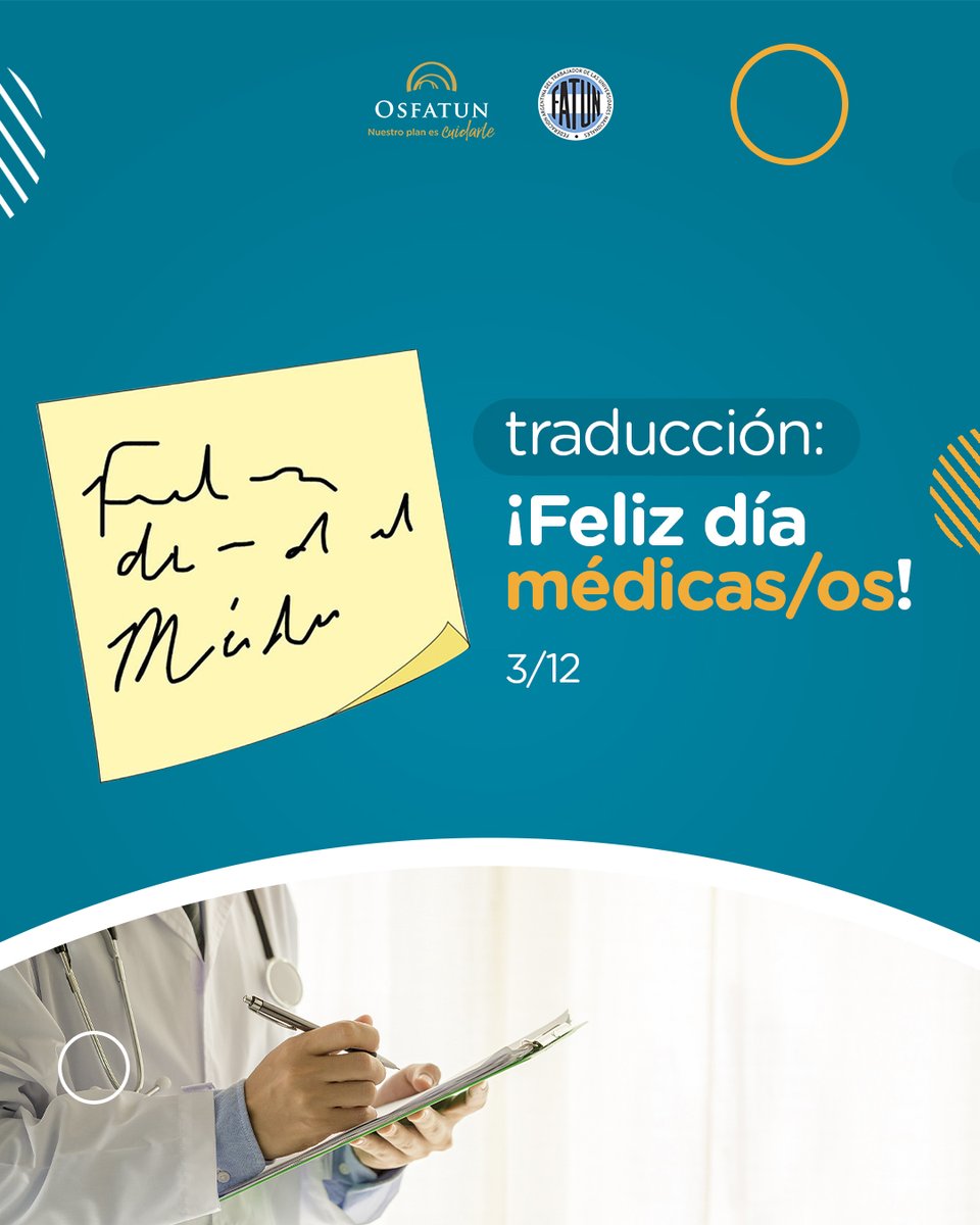 A quienes trabajan con sus manos, mente y corazón, ¡Feliz día, médicas/os! 
👆🏻Especialmente a quienes forman parte de esta familia. ¡Trabajemos siempre con compromiso, ética y amor!
📆 3/12 Día del/la médico/a. 
#osfatun #argentina #nodocente #salud #universidad #diadelmedico