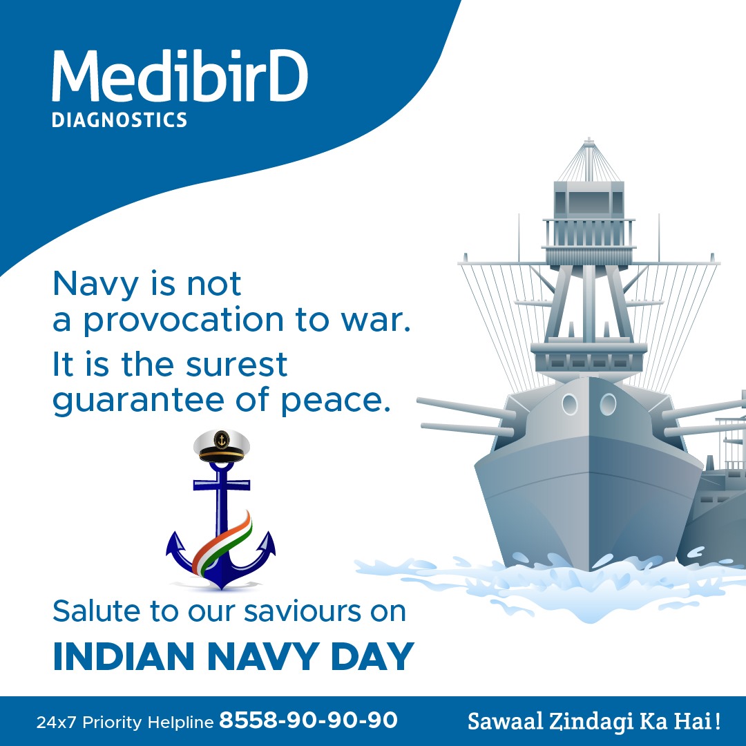 MedibirdD's tweet photo. On Indian Navy Day, we salute the spirit and mettle of our brave men and women in uniform.

#SawaalZindagiKaHai #medibird #pathology #medibirddiagnostics #medibirdfamily #NavyDay #IndianNavyDay https://t.co/Wna3eWU5No