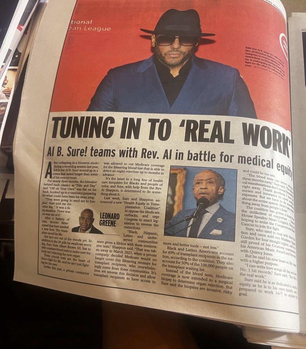NY Daily News columnist, Leonard Greene did a full page today on a Health Equity Initiative that I’m partnering in w/ R&B great Al B. Sure. Al B, a transplant recipient, has such commitment and passion about this. I’m honored to join him.