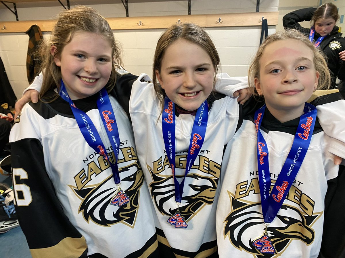 NEMHAfemale's tweet photo. The @NEMHAu11F_tier1 rookies sporting their gold medals from their tournament in Harbour Grace! Way to go girls! https://t.co/POHnvXFUMm
