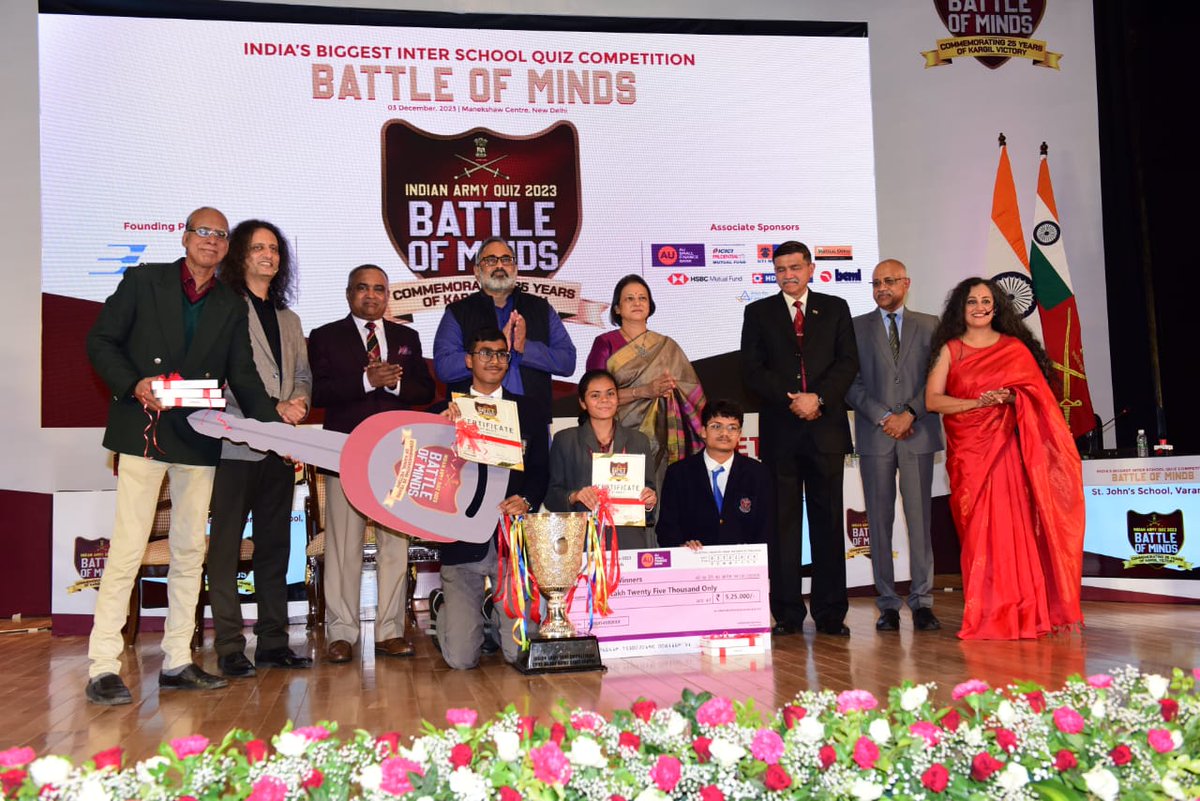 Attended the Finals of Indian Army National Quiz #BattleofMinds, organised to commemorate the 25th anniversary of #KargilVijayDiwas, at New Delhi today. 

Witnessing the knowledge of #YoungIndians, especially abt those bravehearts who hv served and sacrificed, was truly…