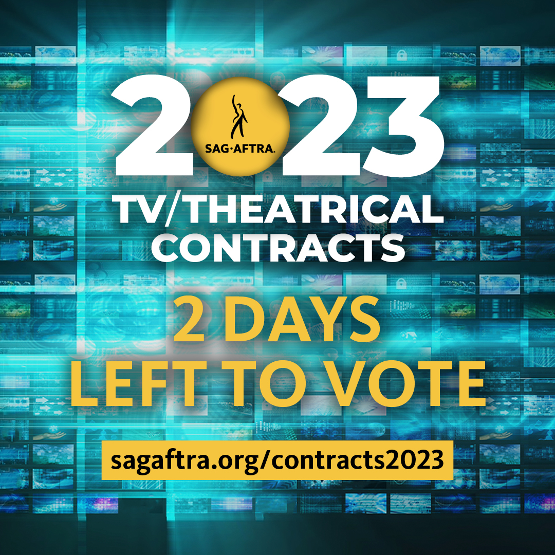 Only 2 DAYS LEFT to make your voice count in the 2023 TV/Theatrical Contracts tentative agreement. Visit our website for shareable graphics and voting info. Be part of this historic moment: ow.ly/PI3L50QeEaN