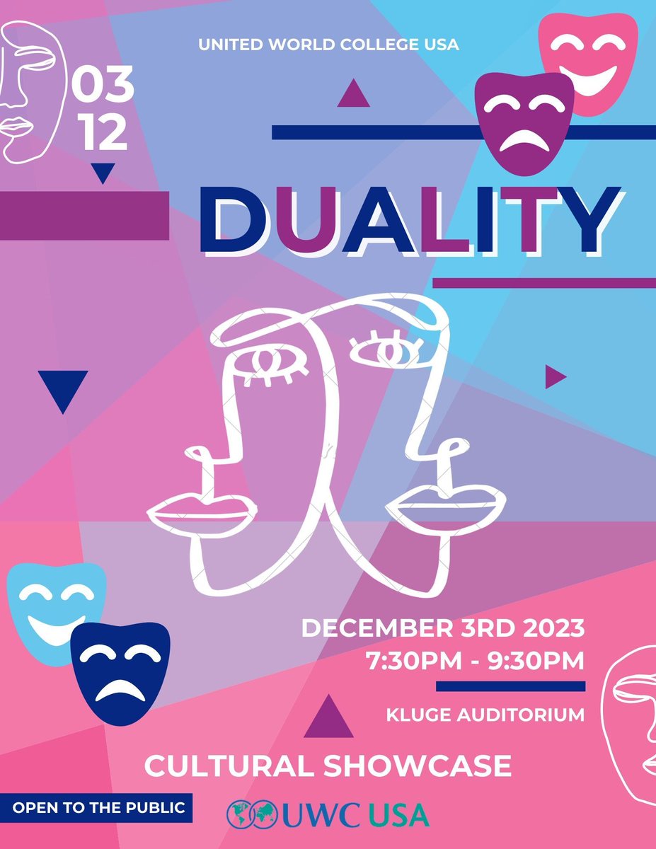 UWCUSA's tweet photo. Join us today for the #uwcusa Cultural Showcase from 7:30pm to 9:30pm! π The theme this year is DUALITY. It will be open to the public in Kluge Auditorium and recorded on FB Live. https://t.co/GuN7co5SyR