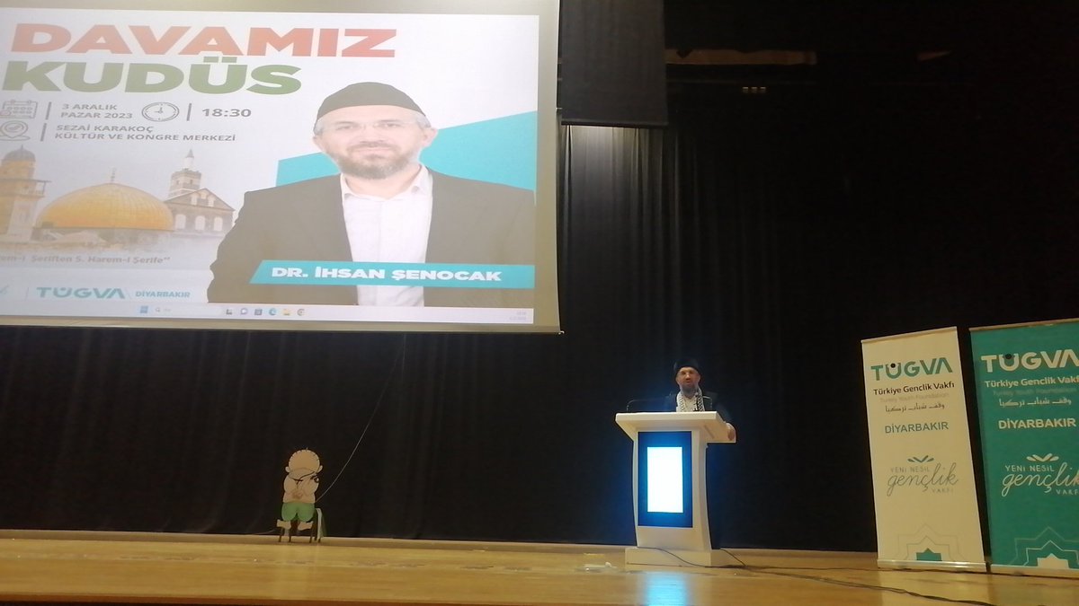 " 3. Harem-i Şeriften 5. Haremi Şerife "
Davamız Kudüs" adlı konferansı
Dr.İhsan Şenocak Hocamızın katılımı ile başladı. 
<a href="/OmerBugday_99/">Ömer Buğday</a>
<a href="/ibrahim_besinci/">İbrahim Beşinci</a>
<a href="/tugvatr/">TürkiyeGençlikVakfı</a>
<a href="/tugvadiyarbakir/">TÜGVA Diyarbakır</a>
<a href="/mrdvnbngl21/">M.Rıdvan Bingöl</a>