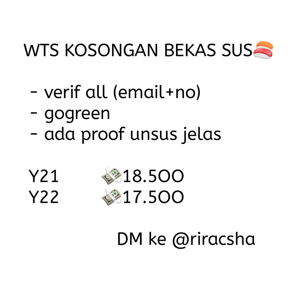 Aku jual acc kosongan y21 y22 bekas 🍣 
 
 DM ke @.riracsha s7w 
 
 t tiny #zonauang #zonaba jual akun twitter inact account tahun 2021 2022 sus abbey s7